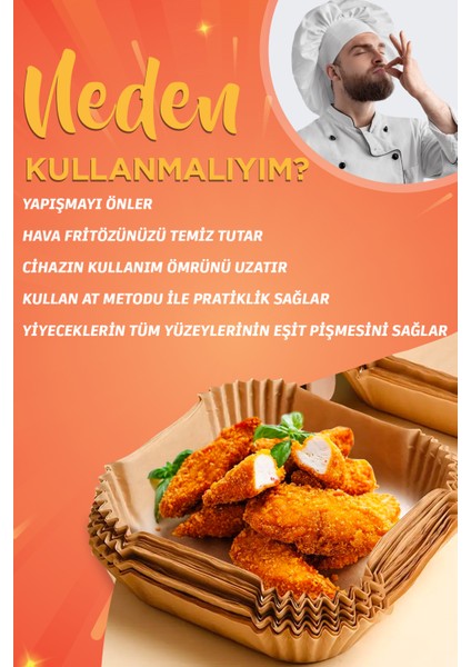 Airfryer Pişirme Kağıdı Yağsız Hava Fritözü Philips Tefal Xiaomi 60 Adet 16CM Kare