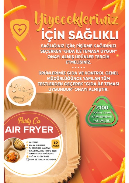 Airfryer Pişirme Kağıdı Yağsız Hava Fritözü Philips Tefal Xiaomi 60 Adet 16CM Kare