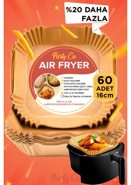 Airfryer Pişirme Kağıdı Yağsız Hava Fritözü Philips Tefal Xiaomi 60 Adet 16CM Kare
