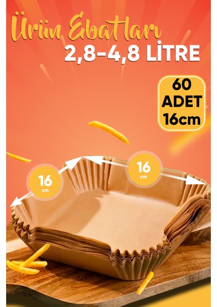 Airfryer Pişirme Kağıdı Yağsız Hava Fritözü Philips Tefal Xiaomi 60 Adet 16CM Kare fiyatları