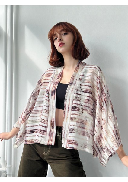 Yarasa Standart Model Mini Kimono Kadın Krem