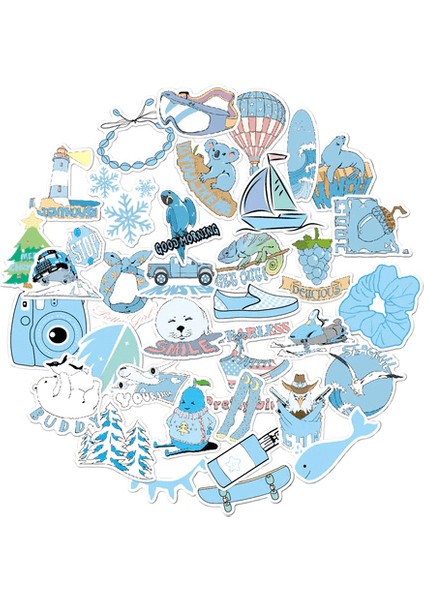 Mavi Tema 35 Adet Sticker