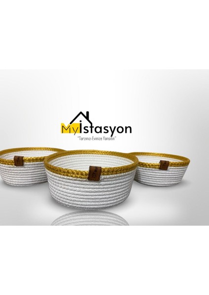 Hasır Sepet Takımı,jüt Halat Sepet,banyo Organizeri %100 Doğal Dikişli 3 Adet 16X18X20 cm fiyatları