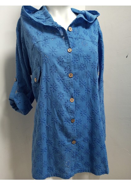 Büyük Beden % 100 Pamuk Fisto Dantel Detaylı Ahşap Düğmeli Kapşonlu Ceket fiyatları