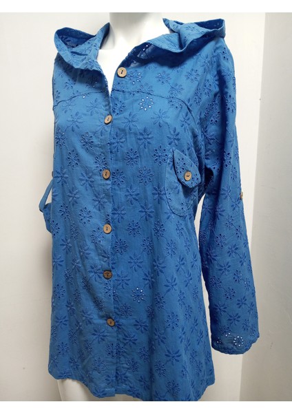 Büyük Beden % 100 Pamuk Fisto Dantel Detaylı Ahşap Düğmeli Kapşonlu Ceket modelleri