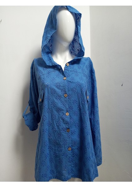 Büyük Beden % 100 Pamuk Fisto Dantel Detaylı Ahşap Düğmeli Kapşonlu Ceket fırsatları