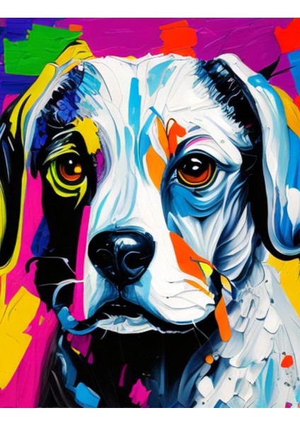 Renkli Baskılı Sayılarla Boyama Hobi Seti Çerçeveli 50 x 65 cm Masum Köpek
