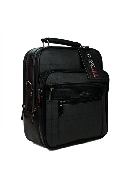 Erkek El Omuz Çantası Kasalı Ekose Kumaş Askılı 5 Bölmeli Business