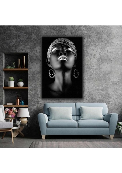 Afrikalı Siyahi Gümüş Küpeli Kadın Afrıcan Woman Kanvas Tablo AR030115
