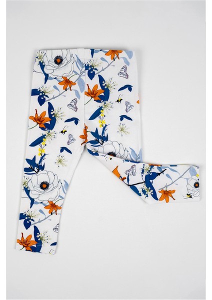 Kız Çocuk Beyaz Lacivert Turuncu Çiçek Detaylı Tayt fiyatları