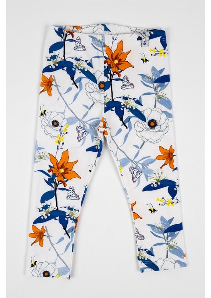 Kız Çocuk Beyaz Lacivert Turuncu Çiçek Detaylı Tayt fırsatları