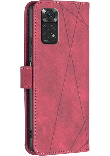 Xiaomi Redmi Için BF05 Not 11 4g (Qualcomm) Cüzdan Telefon Kılıfı Geometrik Baskı Stand Pu Deri Kapak-Kırmızı (Yurt Dışından) modelleri