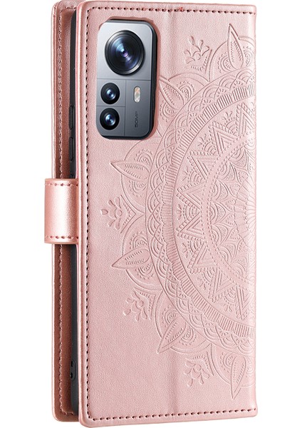 Xiaomi 12 Pro 5g /12S Pro 5g /12 Pro (Boyut) 5g Baskılı Mandala Potu Pu Deri Deri Şok Geçirmez Kapak Standı Tpu Iç Kabuk Strap-Rose Altın (Yurt Dışından) modelleri