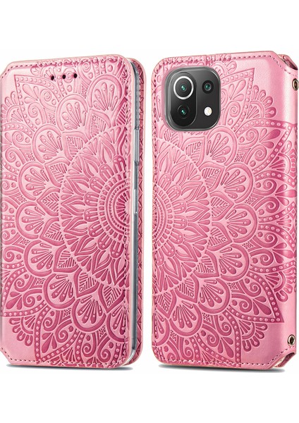 Baskılı Mandala Çiçek Deseni Otomatik Absorlanmış Pu Deri Kılıf Stand Stand Cüzdanı Xiaomi Mi 11 Lite 4g/5g/11 Lite 5g Ne-Pınk (Yurt Dışından)