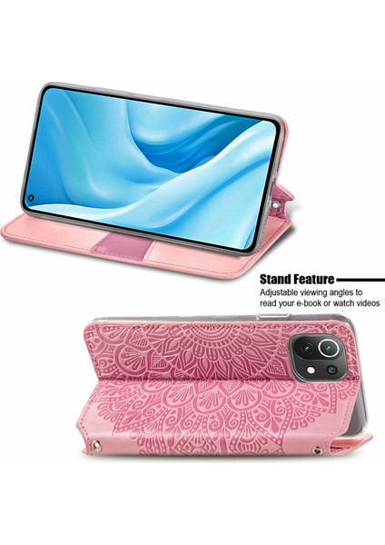Baskılı Mandala Çiçek Deseni Otomatik Absorlanmış Pu Deri Kılıf Stand Stand Cüzdanı Xiaomi Mi 11 Lite 4g/5g/11 Lite 5g Ne-Pınk (Yurt Dışından)