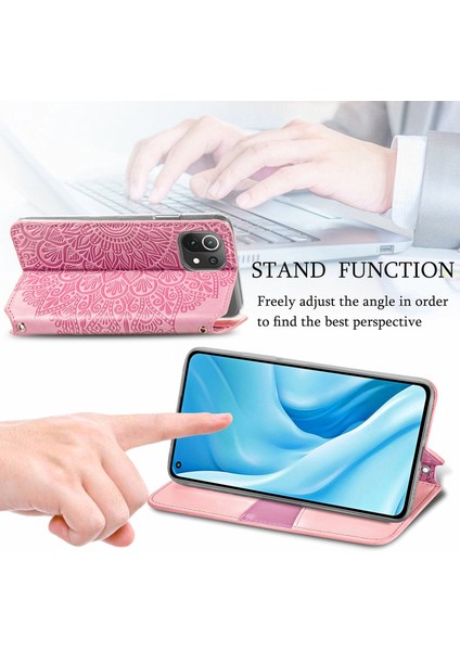 Baskılı Mandala Çiçek Deseni Otomatik Absorlanmış Pu Deri Kılıf Stand Stand Cüzdanı Xiaomi Mi 11 Lite 4g/5g/11 Lite 5g Ne-Pınk (Yurt Dışından)