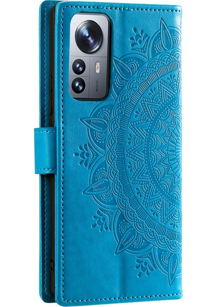Xiaomi 12 5G/12X 5G/12S 5g Baskılı Mandala Çiçek Flip Telefon Kapağı Pu Deri Cüzdan Stand Şok Geçirmez Koruyucu Kılıf Kayış-Mavi (Yurt Dışından) modelleri