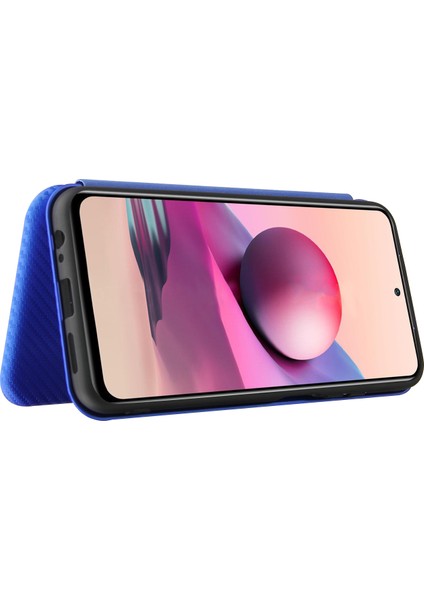 Otomatik Emilmiş Stand Karbon Fiber Doku Xiaomi Redmi Için Deri Kabuk Kapağı Not 10 4g/redmi Not 10S/POCO M5S 4g-Blue (Yurt Dışından)