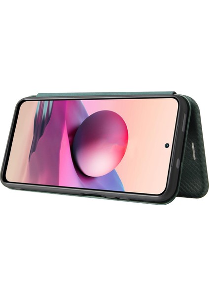 Otomatik Emilen Stant Karbon Fiber Doku Xiaomi Için Deri Kabuk Kapağı Not 10 4g/redmi Not 10S/POCO M5S 4g-Green (Yurt Dışından)