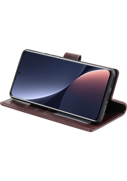 4U Sky Xiaomi 12 Pro 5g /12S Pro 5g /12 Pro (Boyut) 5g Baskılı Mandala Pot Deri Deri Deri Şok Geçirmez Kapak Standı Tpu Iç Kabuk Strap-Brown (Yurt Dışından)