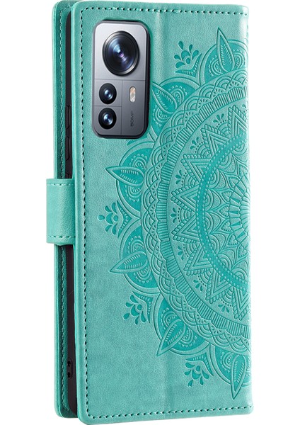 Xiaomi 12 Pro 5g /12S Pro 5g /12 Pro (Boyut) 5g Baskılı Mandala Pot Deri Deri Deri Şok Geçirmez Kapak Standı Tpu Iç Kabuk Strap-Yeşil (Yurt Dışından) modelleri