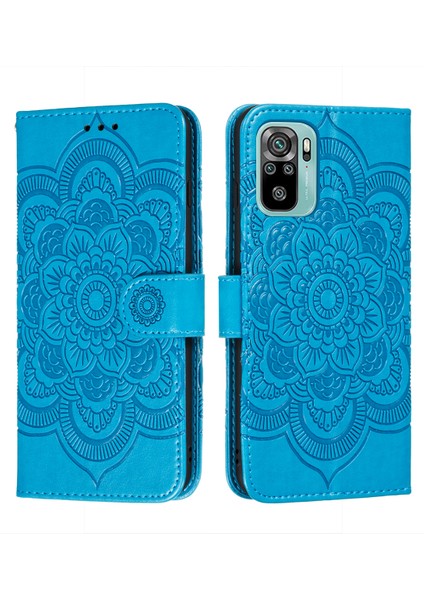 Xiaomi Poco M5S 4g/redmi Için Mandala Çiçek Stand Deri Telefon Kılıfı 10 4g/not 10S 4g-Blue (Yurt Dışından)