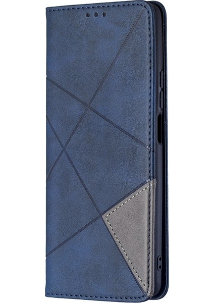 Rhombus Benzeri Deri Deri Stand Koruyucu Telefon Kılıfı, Xiaomi 11T/11T Pro-Blue Için Kart Yuvalı Kabuk Kabuğu (Yurt Dışından)