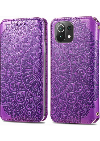 Baskılı Mandala Çiçek Deseni Otomatik Absorlanmış Pu Deri Kılıf Stand Stand Cüzdanı Xiaomi Mi 11 Lite 4g/5g/11 Lite 5g Ne-Purple (Yurt Dışından)