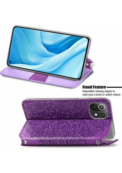 Baskılı Mandala Çiçek Deseni Otomatik Absorlanmış Pu Deri Kılıf Stand Stand Cüzdanı Xiaomi Mi 11 Lite 4g/5g/11 Lite 5g Ne-Purple (Yurt Dışından)