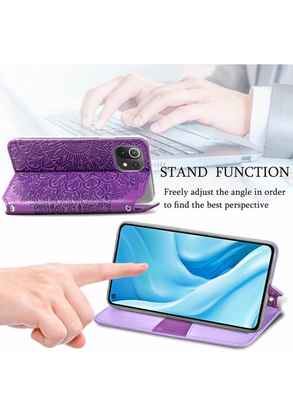 Baskılı Mandala Çiçek Deseni Otomatik Absorlanmış Pu Deri Kılıf Stand Stand Cüzdanı Xiaomi Mi 11 Lite 4g/5g/11 Lite 5g Ne-Purple (Yurt Dışından)