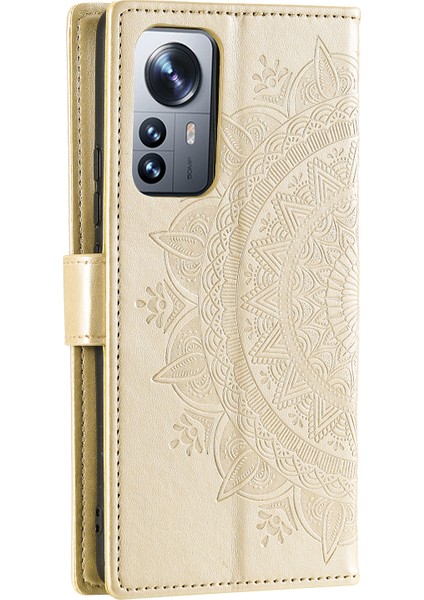 Xiaomi 12 Pro 5g /12S Pro 5g /12 Pro (Boyut) 5g Baskılı Mandala Pot Deri Deri Deri Şok Geçirmez Kapak Standı Tpu Iç Kabuk Strap-Gold (Yurt Dışından) modelleri