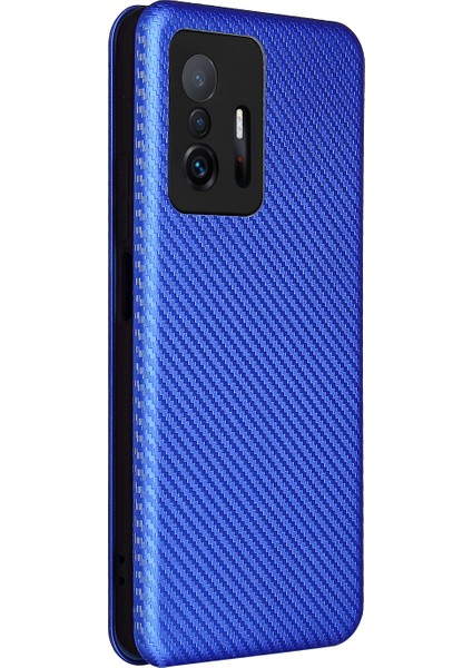 Karbon Fiber Doku Hassas Kesim Otomatik Absorbed Anti Drop Anti Deri Telefon Kılıf Kapağı, Xiaomi 11T/11T Pro-Mavi Için Kart Yuvalı (Yurt Dışından)