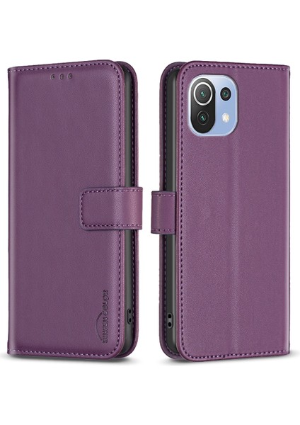 Xiaomi 11 Lite 5g Ne/mı 11 Lite 5g/4g Cep Telefonu Stand Pu Deri Kılıf Cüzdan Telefon Kapak-Dark Mor (Yurt Dışından)