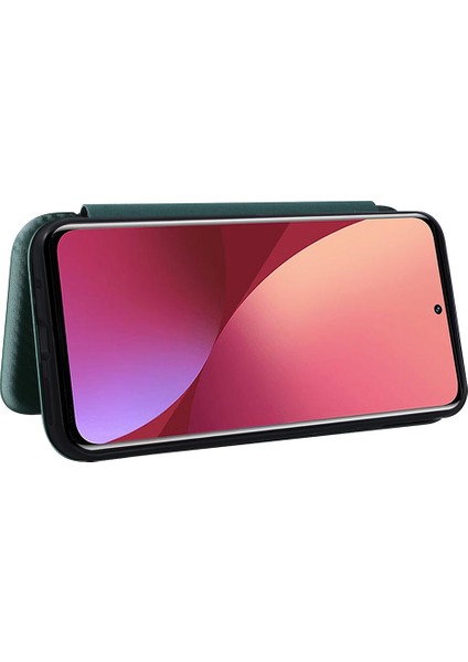 Xiaomi 12 Pro 5g /12S Pro 5g /12 Pro (Boyut) 5g Pu Deri Kapak Kartı Yuvası Karbon Fiber Doku Folio Flip Stand Telefon Vaka Yeşili (Yurt Dışından)