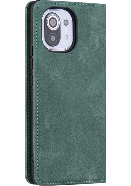 Cilt Duyarlı Otomatik Absorbed Çizgiler Deri Cüzdan Stand Telefon Kılıfı Xiaomi Mi 11 Lite 4g /5g /11 Lite 5g Ne-Yeşil (Yurt Dışından) modelleri