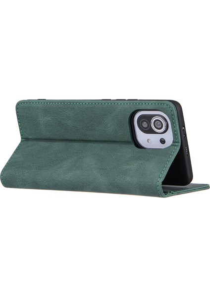Cilt Duyarlı Otomatik Absorbed Çizgiler Deri Cüzdan Stand Telefon Kılıfı Xiaomi Mi 11 Lite 4g /5g /11 Lite 5g Ne-Yeşil (Yurt Dışından) fırsatları