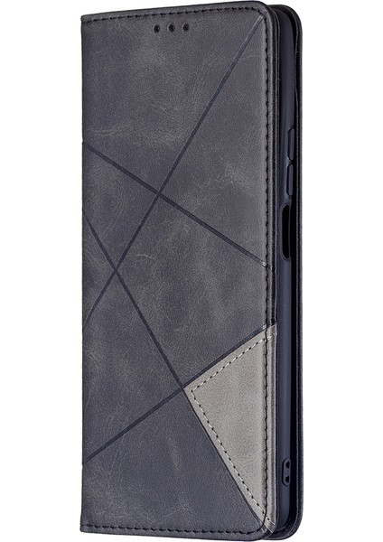 Rhombus Benzeri Deri Deri Stand Koruyucu Telefon Kılıfı, Xiaomi 11T/11T Pro-Black Için Kart Yuvalı Kabuk Kabuğu (Yurt Dışından)