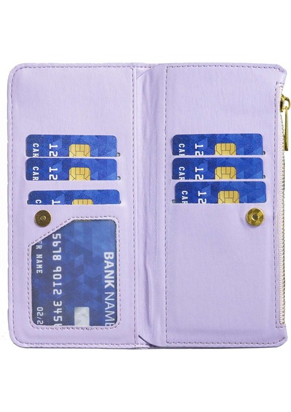 Xiaomi 11T 5G/11T Pro 5g Mat Pu Deri Deri Stand Case Style Fermuar Cep Deseni Baskılı Telefon Kapak Morası (Yurt Dışından) fırsatları