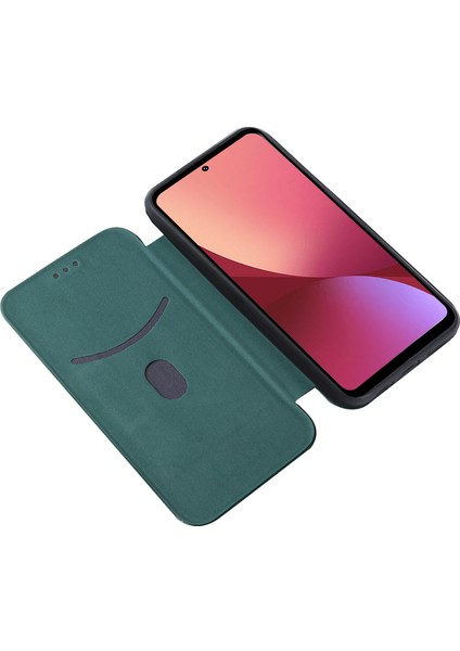 Xiaomi 12 Pro 5g /12S Pro 5g /12 Pro (Boyut) 5g Pu Deri Kapak Kartı Yuvası Karbon Fiber Doku Folio Flip Stand Telefon Vaka Yeşili (Yurt Dışından)