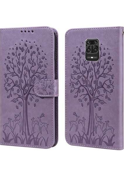 Basılı Elk ve Ağaç Deseni Cüzdan Deri Telefon Kasası Xiaomi Için Anti-Çizik Standı Kabuğu Note 10 Lite-Purple (Yurt Dışından)