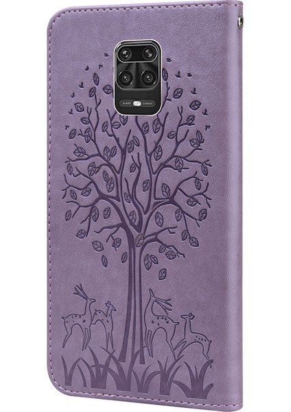 Basılı Elk ve Ağaç Deseni Cüzdan Deri Telefon Kasası Xiaomi Için Anti-Çizik Standı Kabuğu Note 10 Lite-Purple (Yurt Dışından)