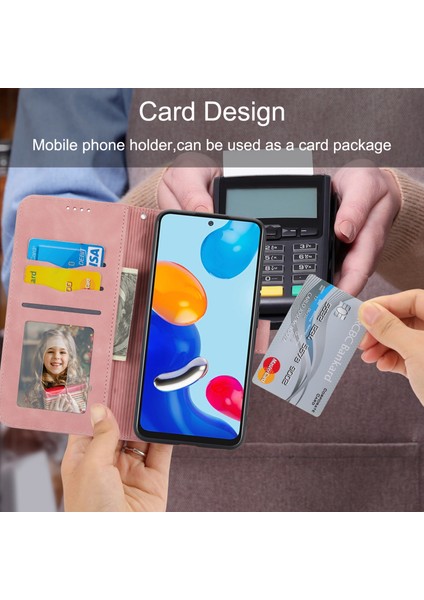 Xiaomi Redmi Için Dierfeng Df-03 Not 11 4g (Qualcomm)/not 11S 4g Telefon Stand Vaka Çizgileri Baskılı Deri Cüzdan Telefon Kapak Pembe (Yurt Dışından) fırsatları