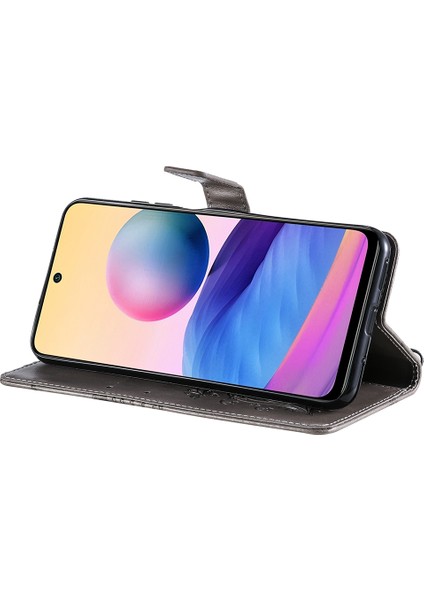 Kelebekler Deri Cüzdan Kılıfı Stand Xiaomi Redmi Note 10 5g/poco M3 Pro 4g/poco M3 Pro 5g-Grey (Yurt Dışından)