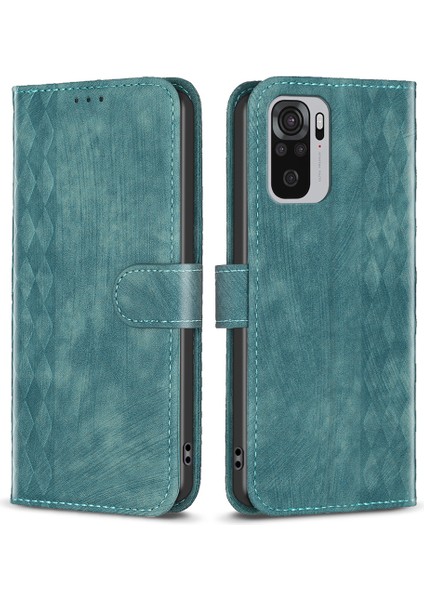 Xiaomi Için Redmi Note 10 4G/10S 4g/poco M5S 4g Stand Cüzdan Telefon Kılıfı Izgara Deseni Baskı Kapak Yeşili (Yurt Dışından)