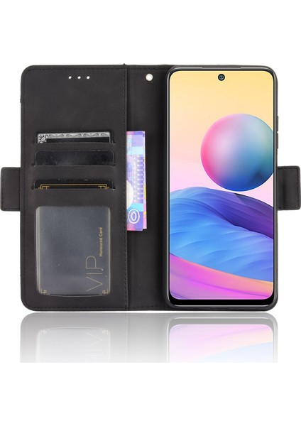 Çoklu Kart Yuvası Stand Tasarım Cüzdan Deri Telefon Kılıfı Xiaomi Redmi Note 10 5g/poco M3 Pro 5g/4g-Black (Yurt Dışından)