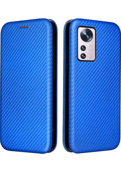 Xiaomi 12 Pro 5g /12S Pro 5g /12 Pro (Boyut) 5g Pu Deri Kapak Kartı Yuvası Karbon Fiber Doku Folio Flip Stand Telefon Kılıf Mavisi (Yurt Dışından)