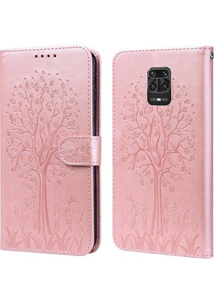 Baskılı Elk ve Ağaç Deseni Cüzdan Deri Deri Telefon Kılıfı Xiaomi Redmi Için Stand Standı Kabuğu Note 10 Lite-Pink (Yurt Dışından)