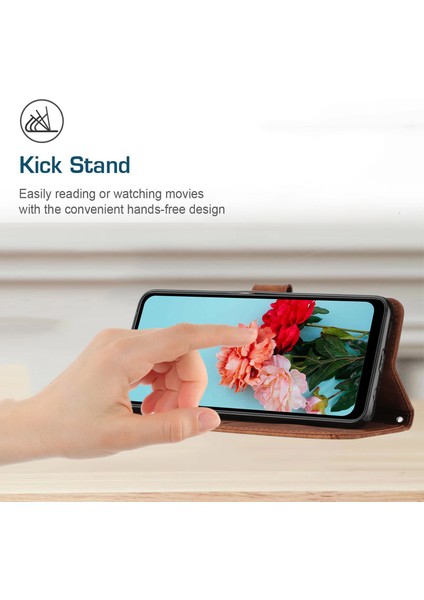 Xiaomi 11T Pro 5G/11T 5g Cilt Touch Deri Cüzdan Tam Koruma Kabuk Çizgileri Dışarı Flip Stand Telefon Kılıfı Kahverengi (Yurt Dışından)