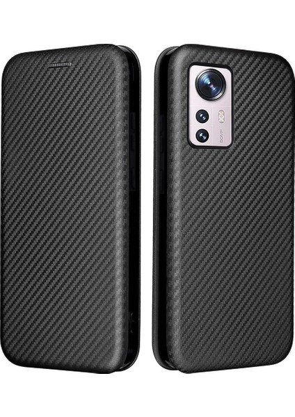 Xiaomi 12 Pro 5g /12S Pro 5g /12 Pro (Boyut) 5g Pu Deri Kapak Kartı Yuvası Karbon Fiber Doku Folio Flip Stand Telefon Kılıf Black (Yurt Dışından)