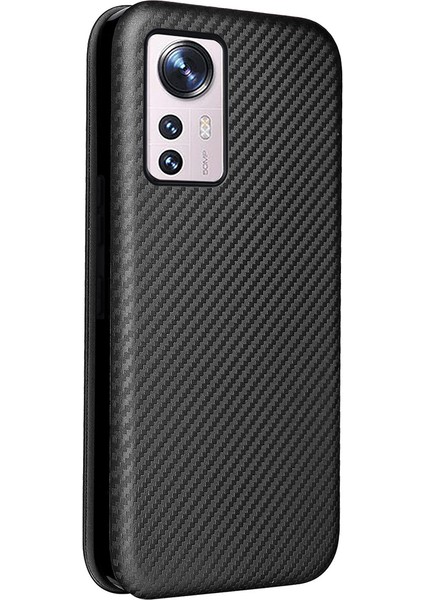 Xiaomi 12 Pro 5g /12S Pro 5g /12 Pro (Boyut) 5g Pu Deri Kapak Kartı Yuvası Karbon Fiber Doku Folio Flip Stand Telefon Kılıf Black (Yurt Dışından) modelleri